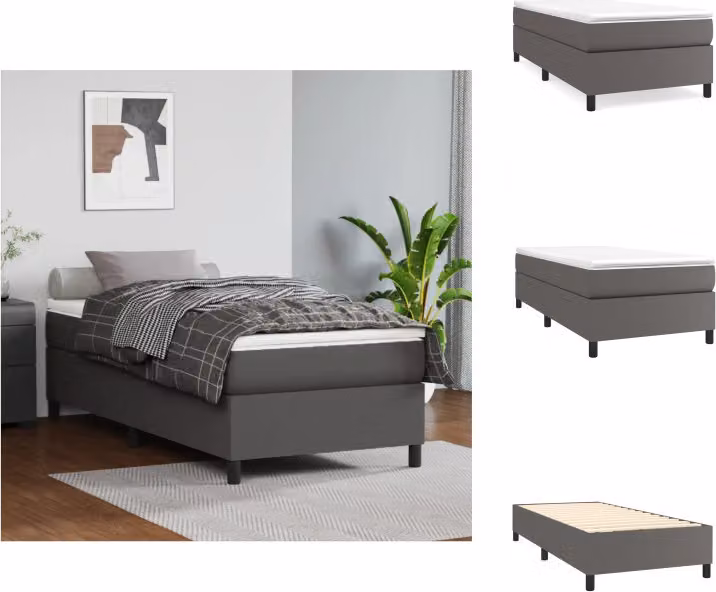 vidaXL Letto a molle con materasso grigio 90x200 cm in Pelle finta - Letti & strutture letto