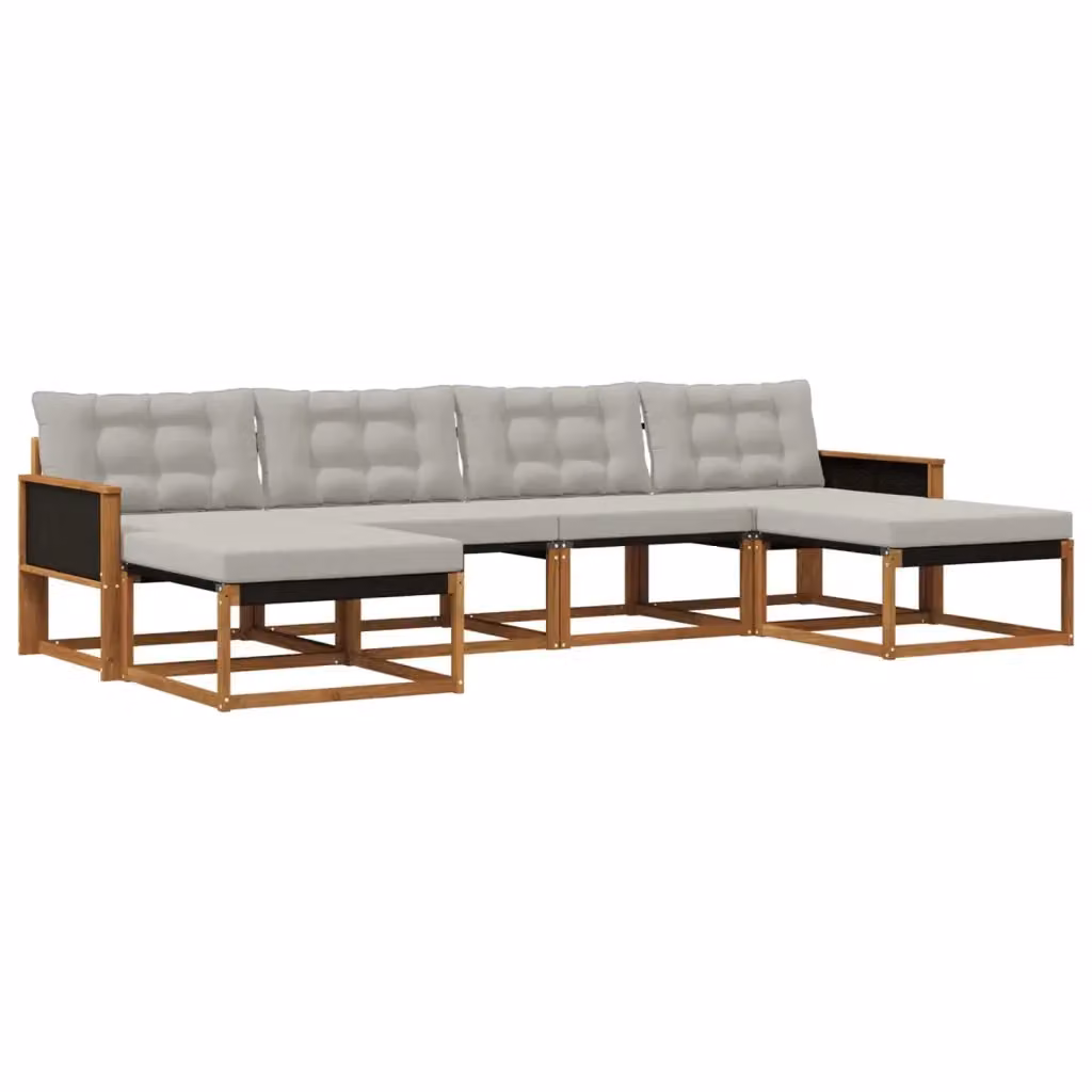 Set di divani da esterno a L con ottoman vidaXL in legno di acacia e textilene, beige e grigio, 6 pezzi – 2