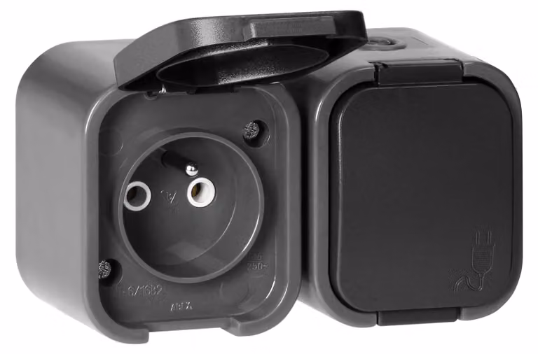 Prese multiple da parete, grado di protezione IP54, con coperchio – Presa impermeabile, 16A, 250V