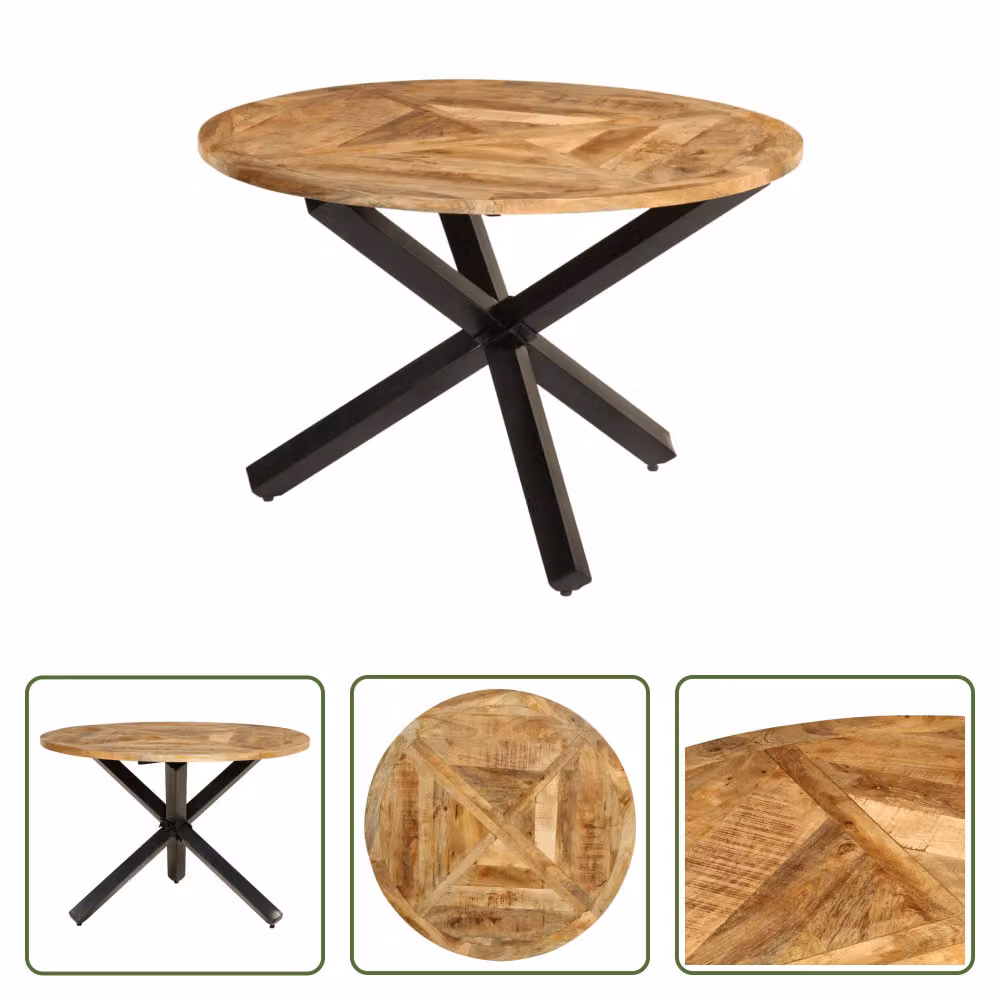 The Living Store Tavolo da pranzo Ø110x75 cm Legno di mango massiccio grezzo