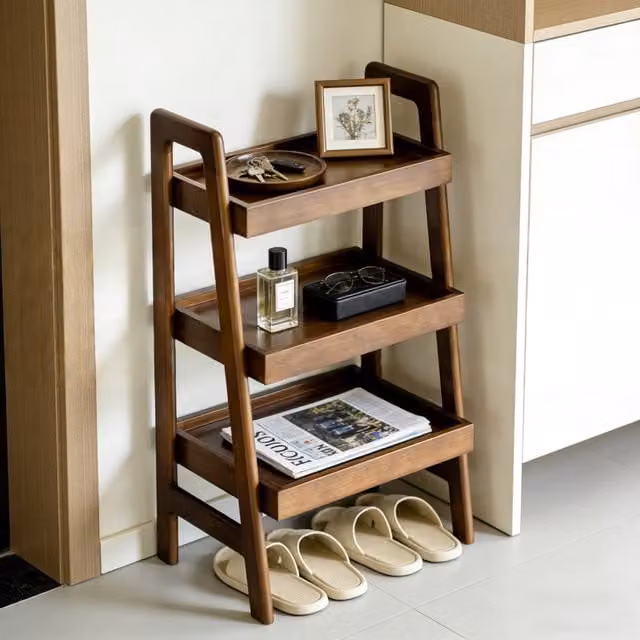 Libreria a Scala WISHDOR in Legno Massello con 3 Ripiani Aperti, Design Moderno, Colore Noce – 1