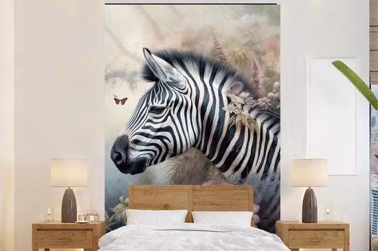 Banner fotografico - Motivo: zebra, animali selvatici, farfalle, fiori - Larghezza: 155 cm - Altezza: 240 cm