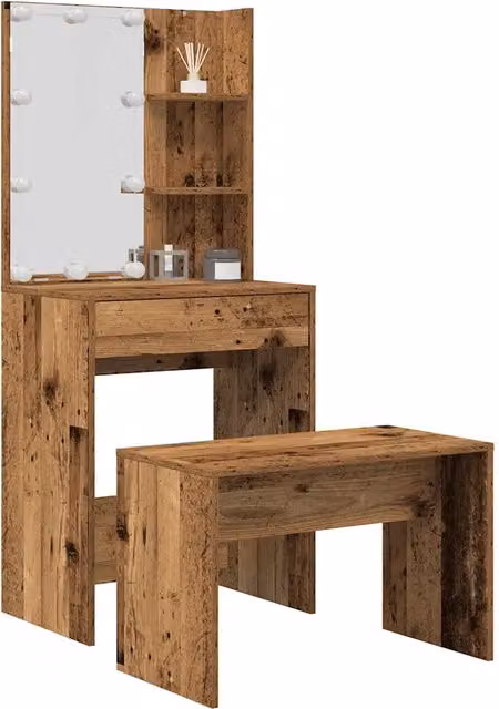 Set Tavolo da Toeletta con LED vidaXL in Legno Marrone Antico L: 140 cm, P: 40 cm, H: 60 cm – 1