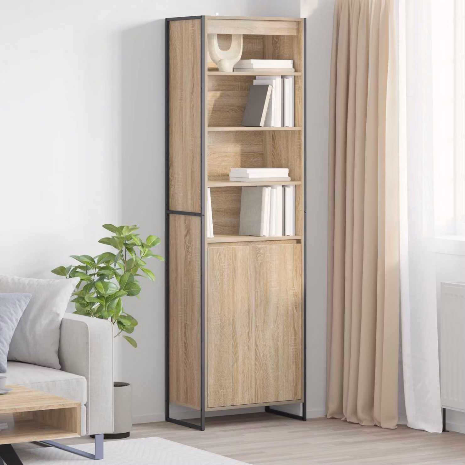 Set di 2 armadi alti vidaXL in stile industriale color marrone con ante a battente e ripiani interni, L: 60 cm, P: 36 cm, H: 200 cm – 1