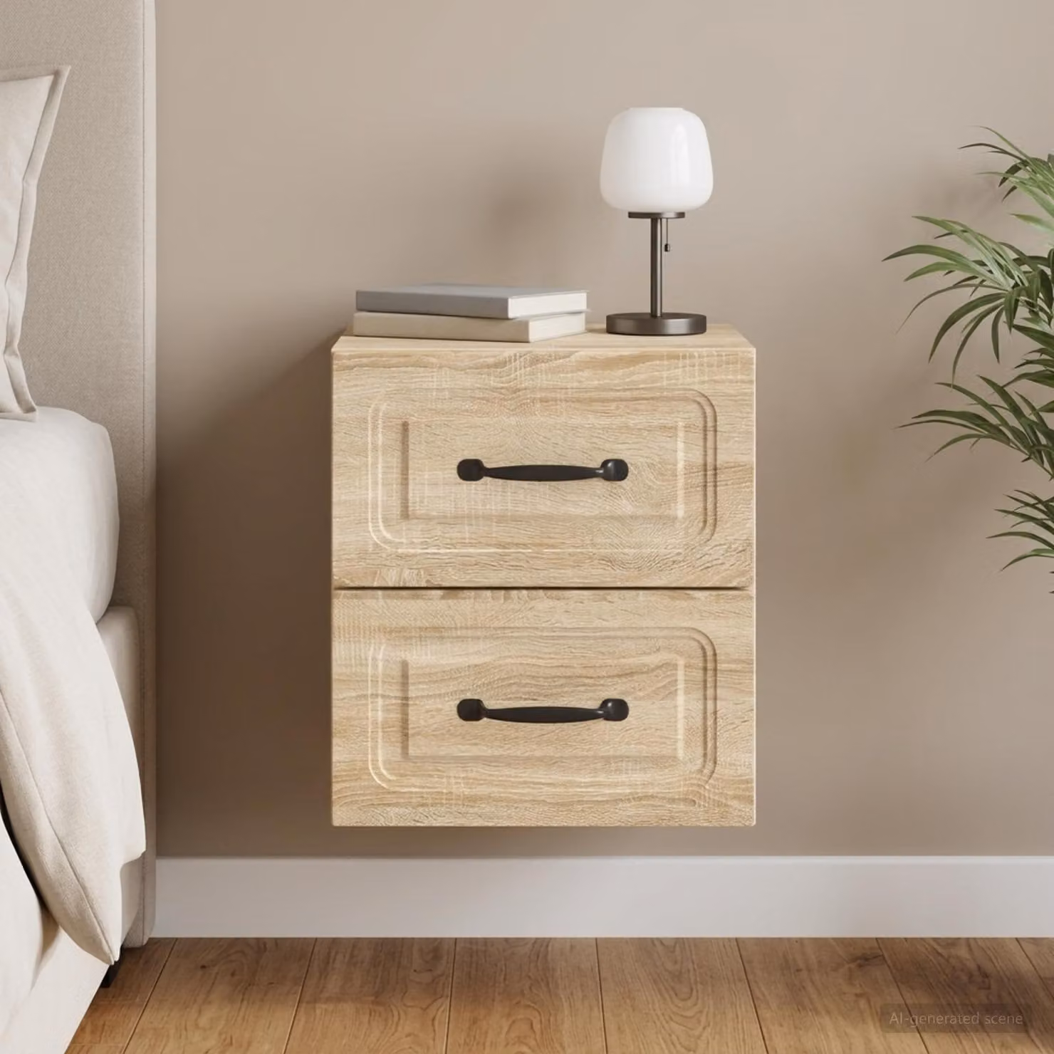 Mobiletto da notte a muro vidaXL moderno in Rovere Sonoma, L 34,5 cm x P 33 cm x H 40 cm