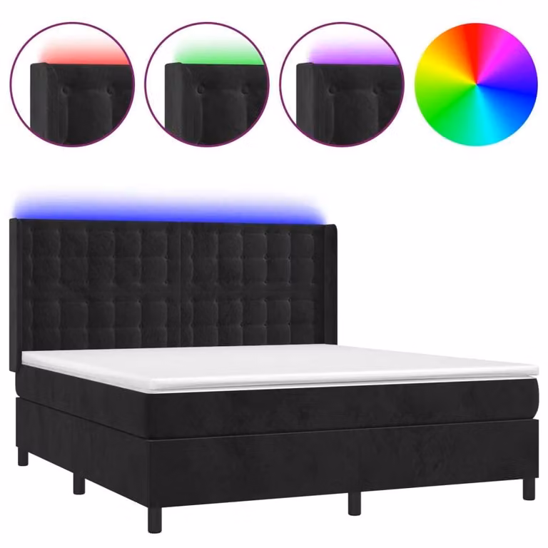 Letto a Molle con Materasso e LED Nero 160x200 cm in Velluto