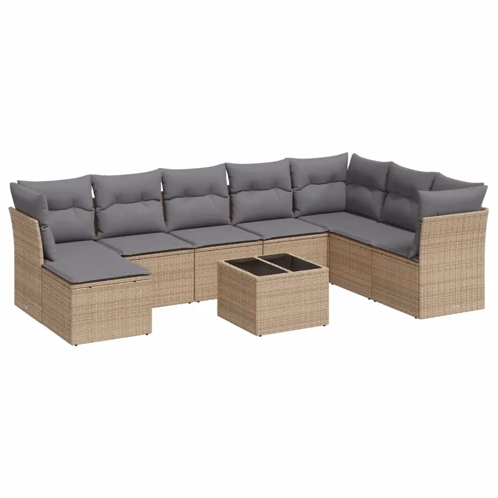 vidaXL Set Divano da Giardino 9 pz a L in Polyrattan con Cuscini Beige e Tavolino da Caffè – 2