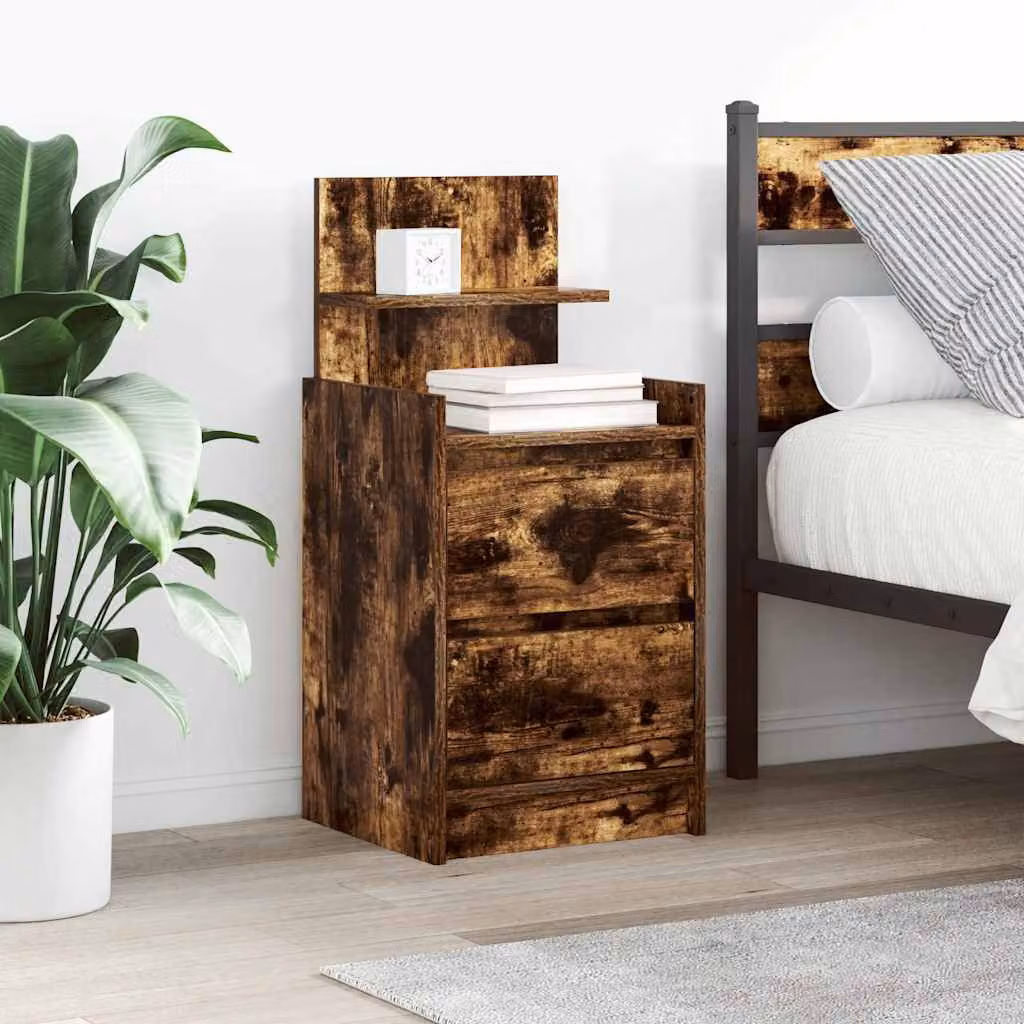 Set di 2 comodini vidaXL con 2 cassetti in stile industriale, colore Rovere Fumo, L 38 cm x P 34 cm x H 80 cm