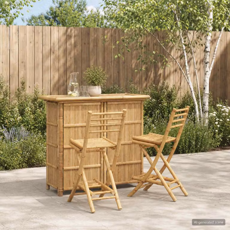 Set da bar vidaXL composto da tavolo e 3 sgabelli in bambù naturale color beige per esterno