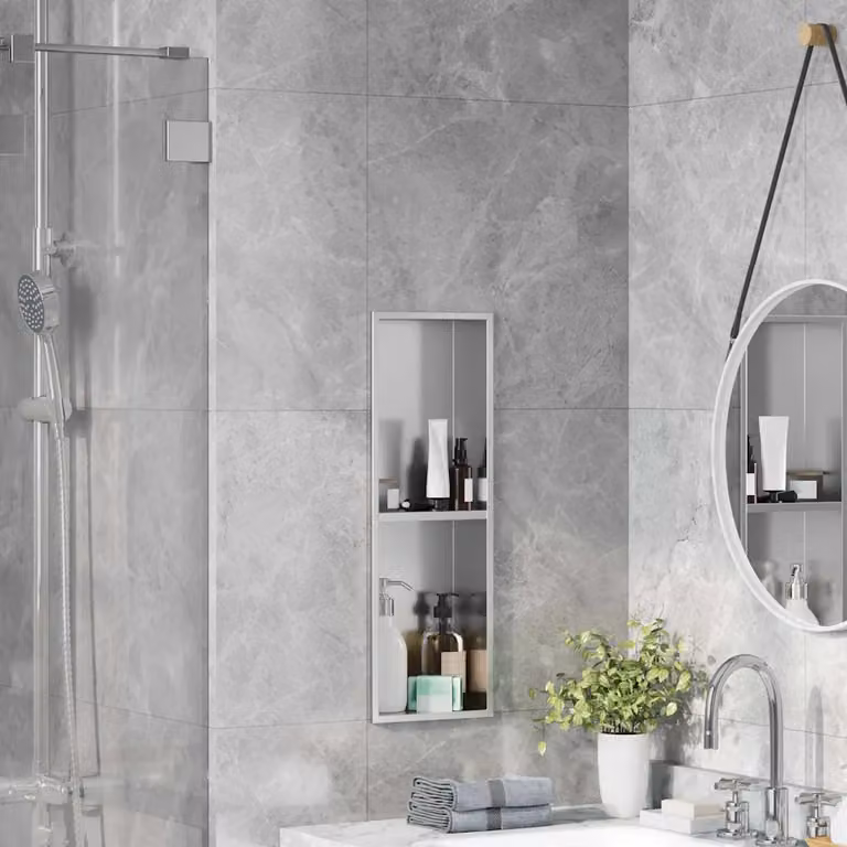 Nicchia per doccia vidaXL in acciaio inox argento, L: 60 cm, P: 20 cm, H: 9,5 cm