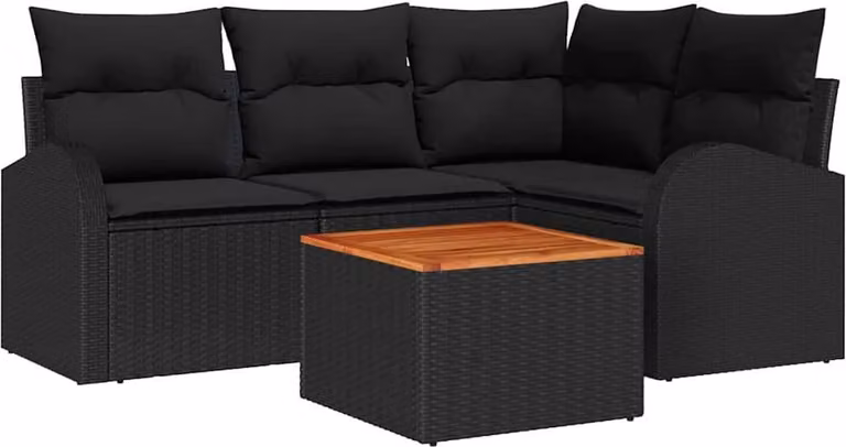 Set Divano da Giardino con archiviazione 5 pcs Nero polyrattan
