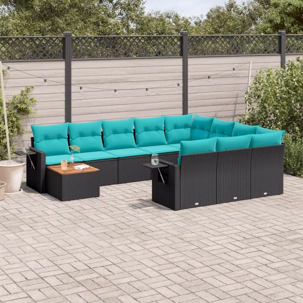 Maison Exclusive - Set divano da giardino 11 pezzi con cuscini, polyrattan nero