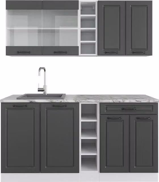 Cucina completa R-Line Antracite rustico/Bianco 160 cm senza piano di lavoro Vicco