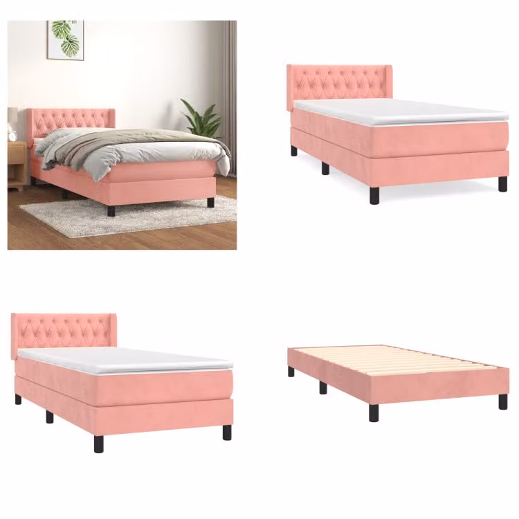 vidaXL Letto a molle con materasso rosa 90x200 cm in velluto - Letto a molle - Letti a molle - Letto - Mobili da camera da letto