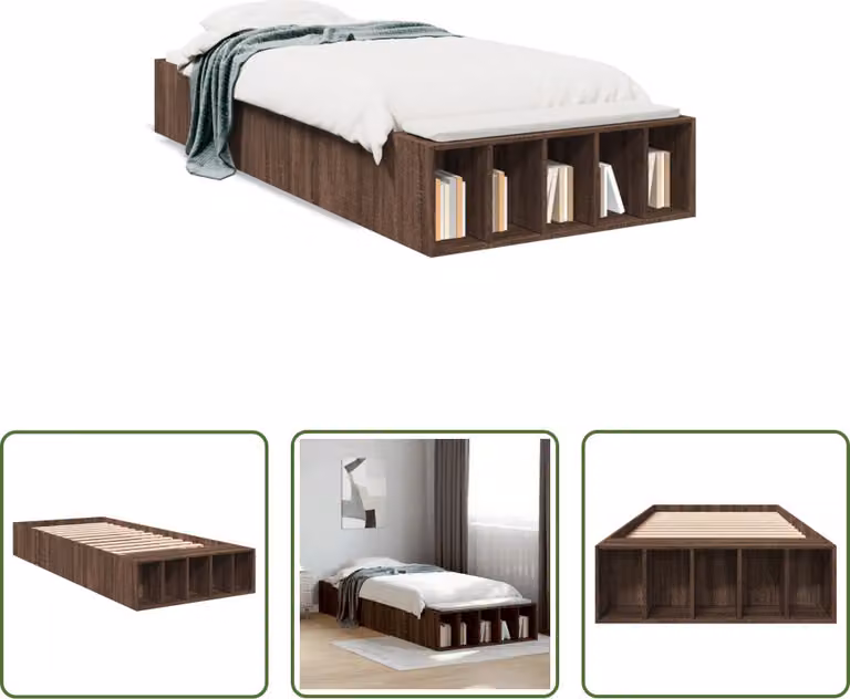 The Living Store Struttura letto in rovere marrone 90x200 cm in materiale ligneo