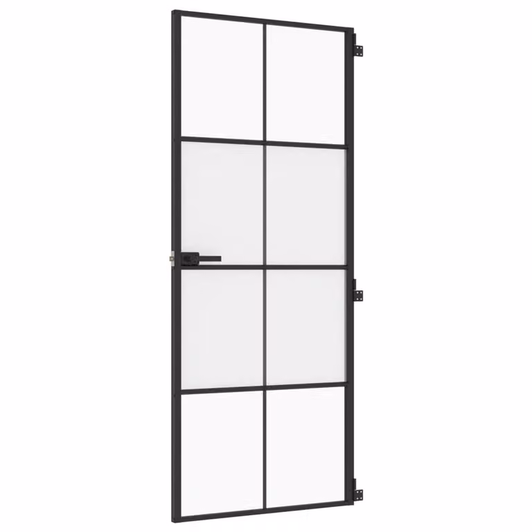 Porta Interni Sottile Nera 83x201,5cm Vetro Temperato Alluminio