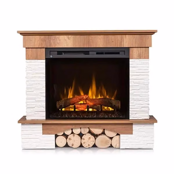 Camino Elettrico Riscaldante Autoportante con LED OUTINFIRE, Rovere Chiaro, L: 114 cm, P: 98 cm, H: 32 cm – 2