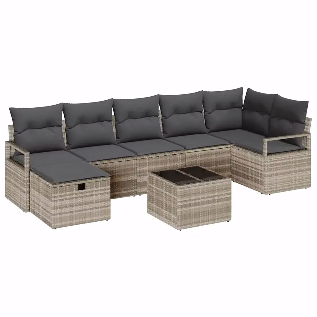 Set di divani da giardino vidaXL a 8 posti in rattan con cuscini grigi e struttura in acciaio – 2
