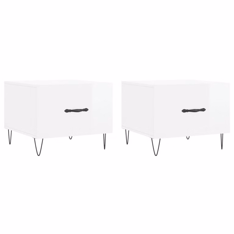 Tavolini Salotto 2pz Bianco Lucido 50x50x40cm Legno Multistrato
