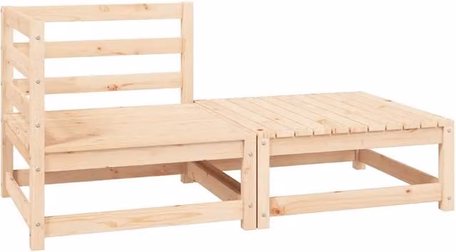 Set da giardino vidaXL composto da divano a 2 posti e pouf in legno massello di pino con cuscini in tessuto beige o grigio