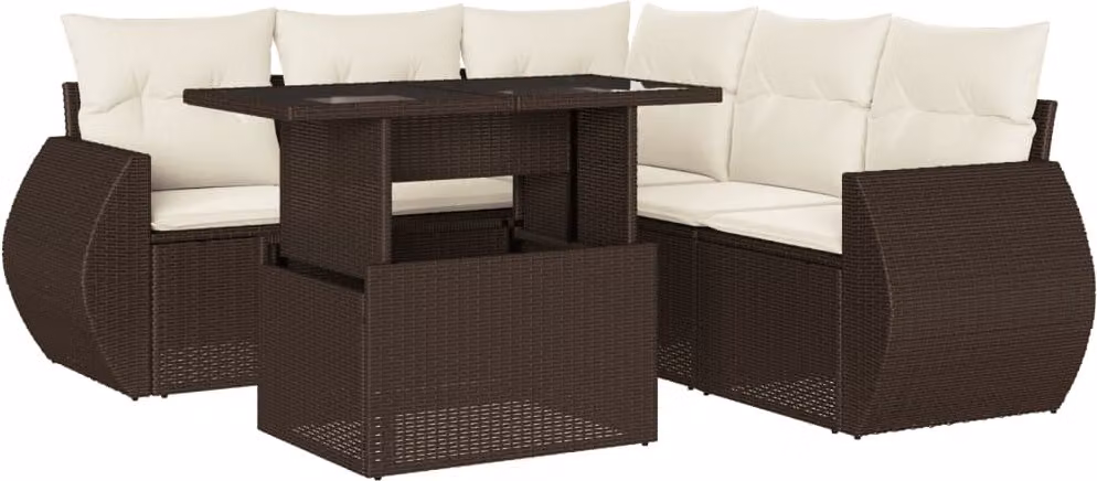 Set Divano da Giardino 6 pz con Cuscini Marrone in Polyrattan