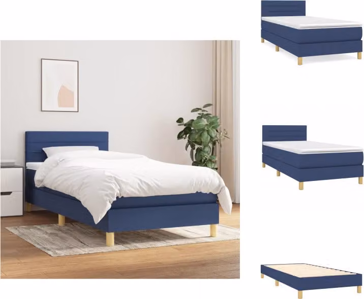 vidaXL Letto a molle con materasso blu 100x200 cm in tessuto - Letti e strutture letto