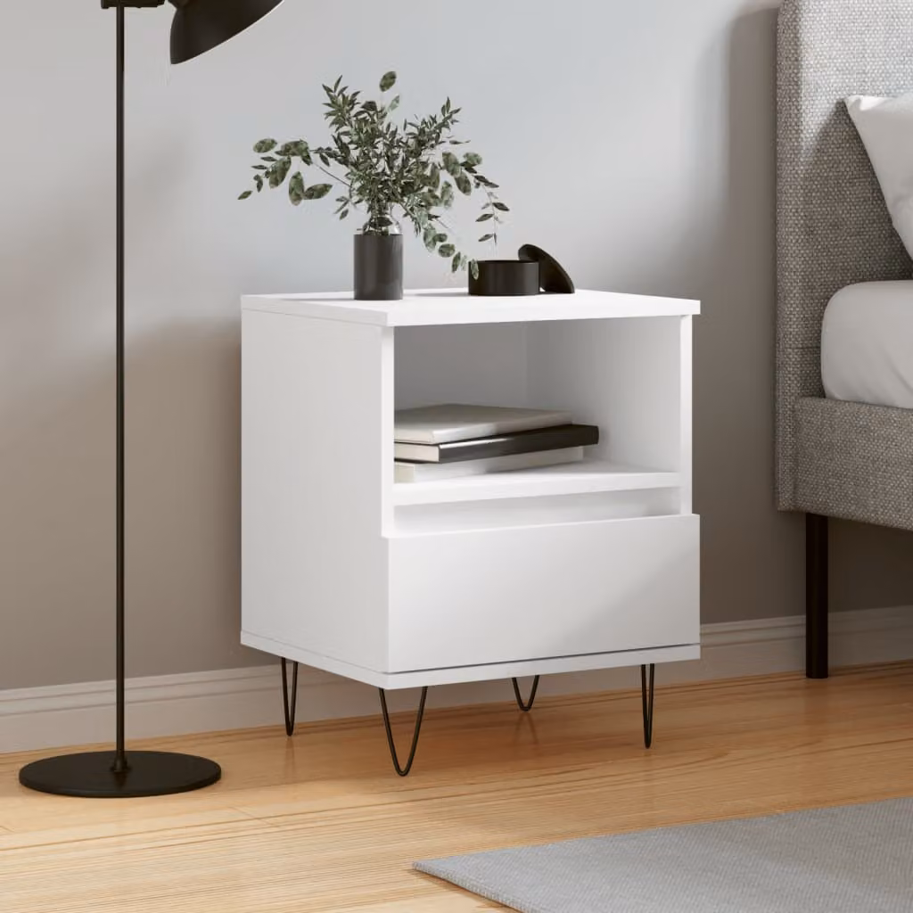 Comodino sospeso vidaXL Bianco in legno e metallo per camera da letto L/P/H: 40 x 35 x 50 cm