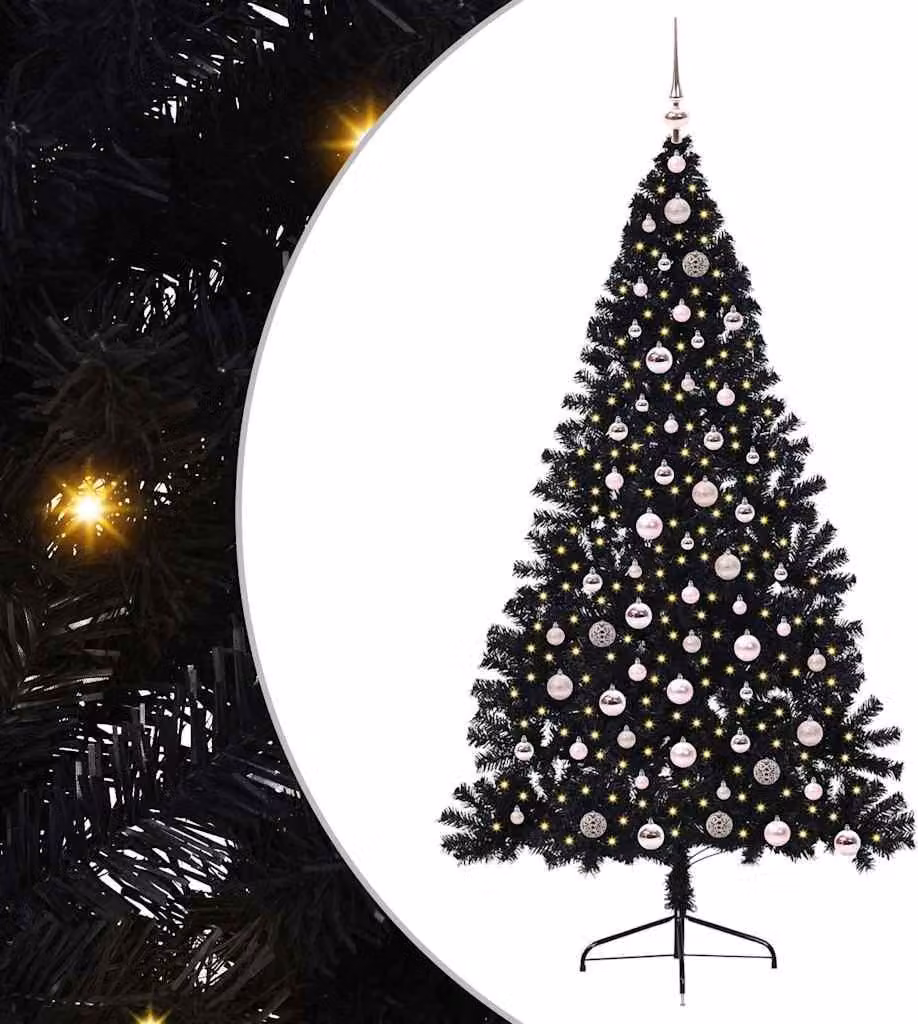 Albero di Natale artificiale preilluminato nero 210 cm PVC