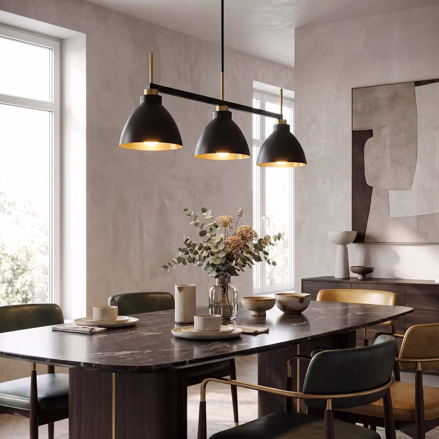 Lampada a sospensione Tribesigns Vintage a 3 luci, lampada a sospensione in stile industriale nero e oro con aste regolabili, attacco E27, lampadine non incluse