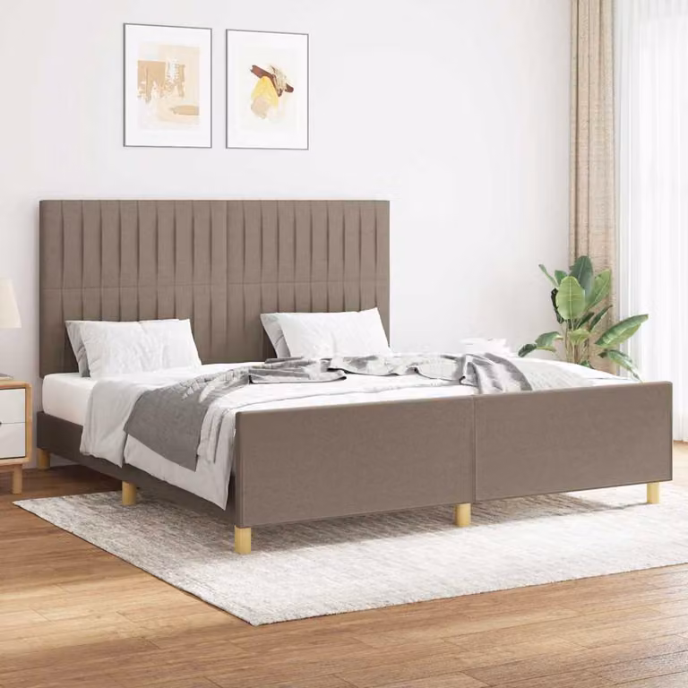 vidaXL Giroletto in Tessuto Beige con Doghe in Legno L: 160 cm, P: 200 cm, H: 128 cm
