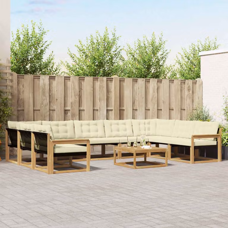 Set di divani da esterno vidaXL 10 pezzi in legno di acacia con cuscini Bianco e Beige