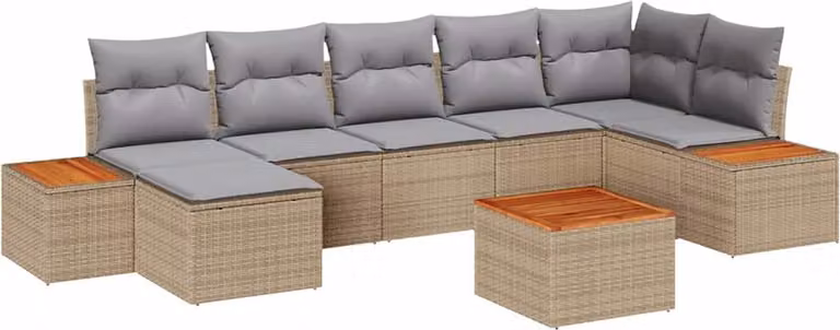 Set Divano da Giardino con cuscino 8 pcs Beige Poly Rattan