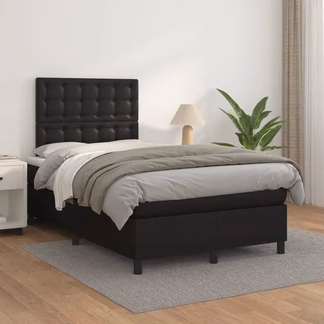 Letto a molle con materasso vidaXL in similpelle nero e bianco L/P/H: 200 x 120 x 128 cm – 1