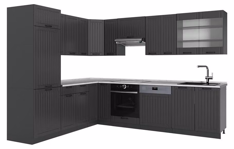 Cucina angolare completa Vicco Fame-Line Grigio scuro/Antracite 287 x 227 cm, PL Marmo, Model 57129