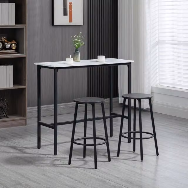 TAVOLO BAR Set 3 pezzi 100x40 cm Acciaio Bianco per 2 persone