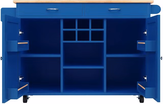 Isola da cucina moderna e tavolo da pranzo multifunzionale con spazio di stoccaggio, Blu, L 102 cm x P 45 cm x H 92 cm