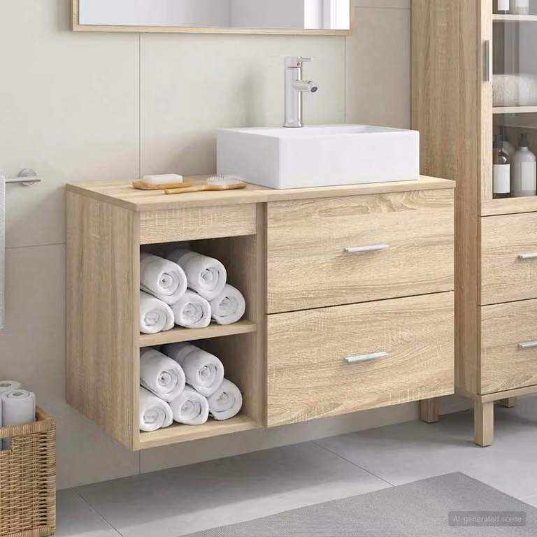 Set di mobili per il bagno moderno vidaXL composto da base lavabo e pensile a parete in legno color rovere marrone