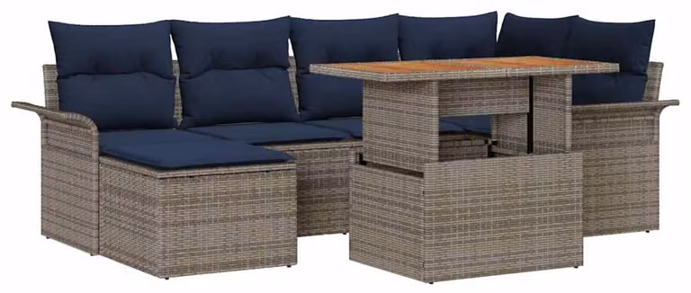 Set Divano da Giardino 7 pcs Grigio Poly Rattan