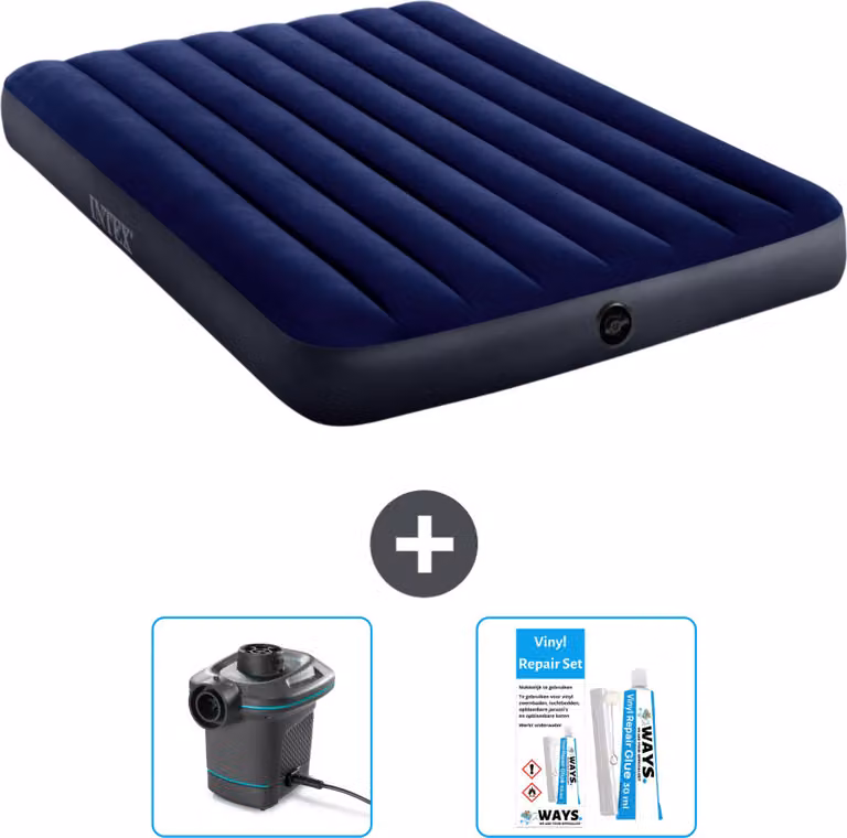 Intex Airbed - Letto matrimoniale - 137 x 191 x 25 cm - Blu - Include pompa e kit di riparazione
