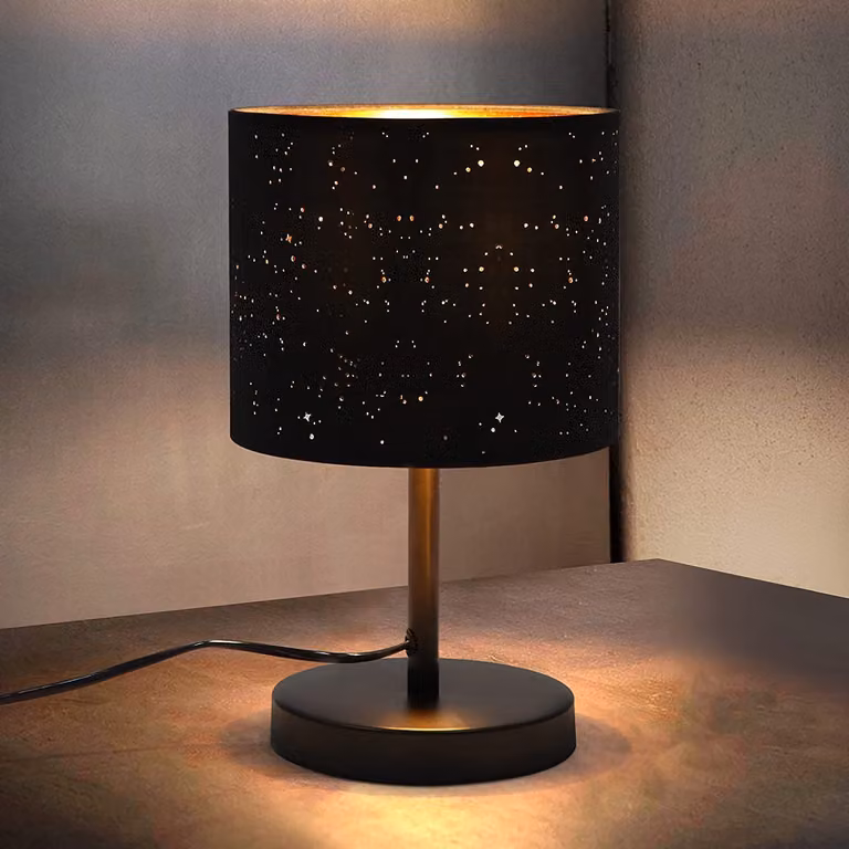ZMH lampada da tavolo lampada da comodino in stile country in tessuto - attacco E27 lampada da tavolo vintage soggiorno star design paralume retrò nero oro