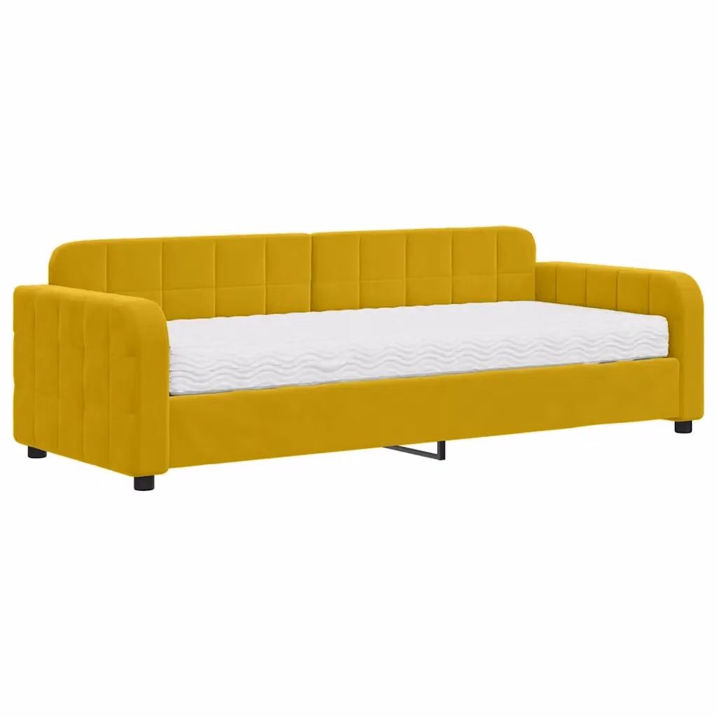 Divano Letto Moderno vidaXL in Velluto Giallo con Materasso in Schiuma L/P/H: 223 x 80 x 71 cm – 2