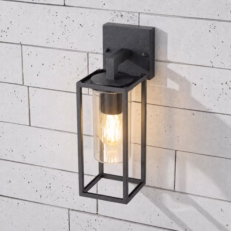 Lampada da parete esterna in vetro, colore nero, 34 cm, attacco E27, grado di protezione IP54