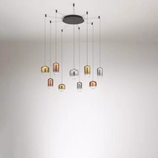 Lampadario Contemporaneo Hunter Alluminio Nero Vetro 9 Luci Led 5W 3000K