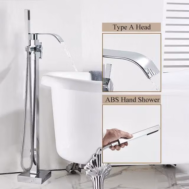 Rubinetto per vasca da bagno freestanding - Miscelatore per vasca da bagno a pavimento - Miscelatore monocomando - Acqua calda/fredda - Ottone con cartuccia in Vetroceramica - Cromato