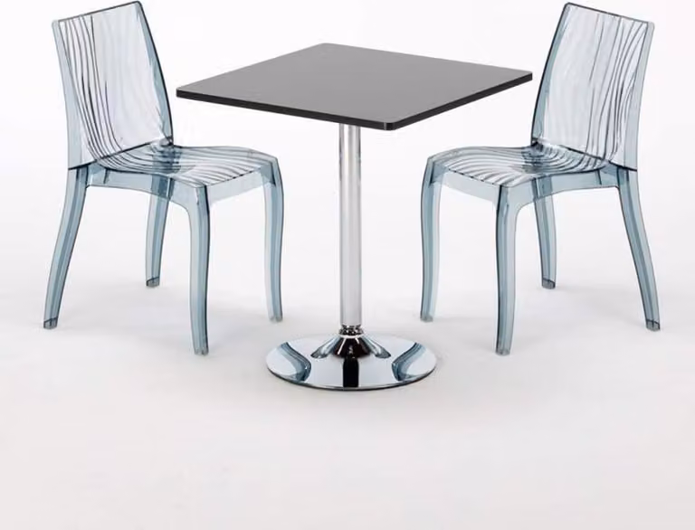 Tavolo quadrato nero e 2 sedie colorate trasparenti Grand Soleil Dune Platinum - Trasparente Nero Antracite