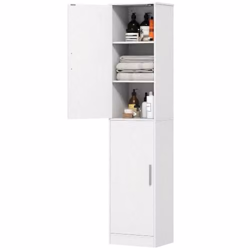 HOMCOM Mobile Bagno Alto Slim a Colonna 6 Livelli 40x35x180 cm, Bianco