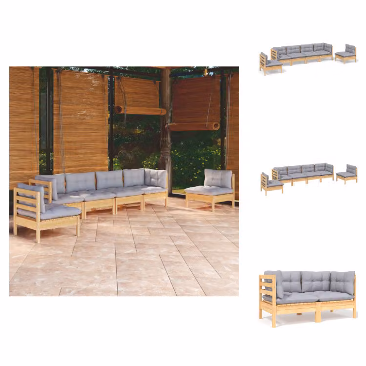 vidaXL Set di 6 pezzi da giardino con cuscini grigi in pino massiccio - Set di mobili da giardino