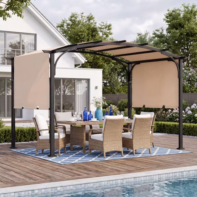 Gazebo da giardino Costway con tetto arcuato a cupola e tettuccio scorrevole in struttura metallica, Beige
