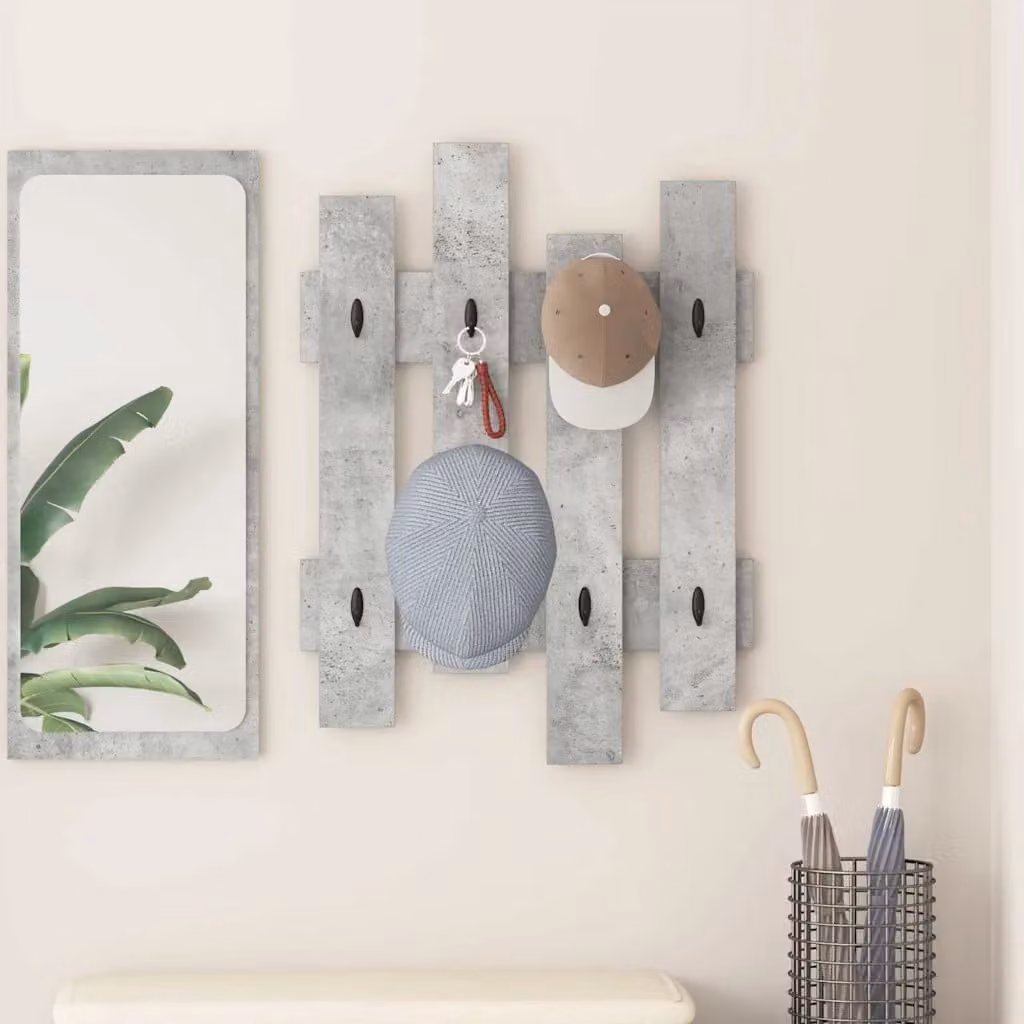 Appendiabiti a muro vidaXL moderno in MDF Grigio, L: 60 cm, P: 3 cm, H: 82 cm