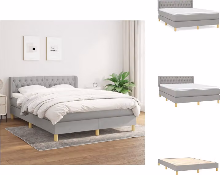 vidaXL Letto a molle con materasso grigio chiaro 140x200 cm in tessuto - Letti & strutture letto